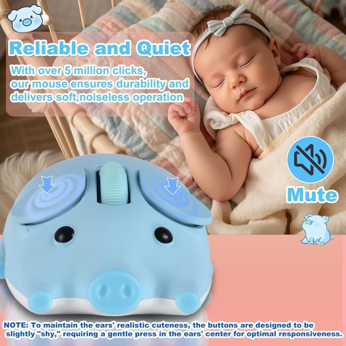 Blue Pig Wireless Mouse Bluetooth 5.1 2.4G Silent 1200DPI - Kwikley