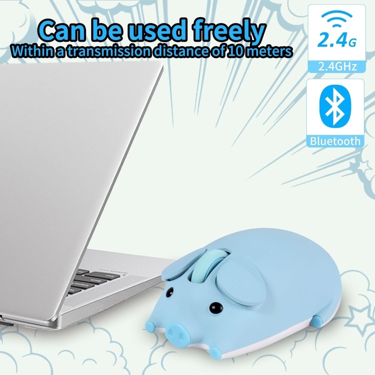 Blue Pig Wireless Mouse Bluetooth 5.1 2.4G Silent 1200DPI - Kwikley