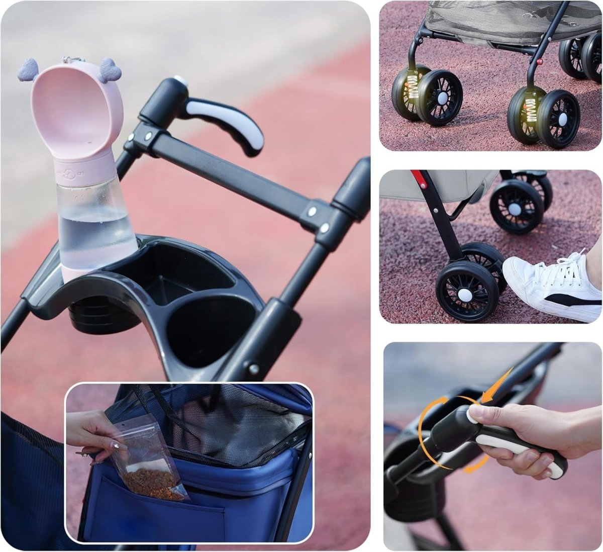 Blue Portable Pet Travel Stroller Foldable Pushchair for Small Dogs Cats - Kwikley