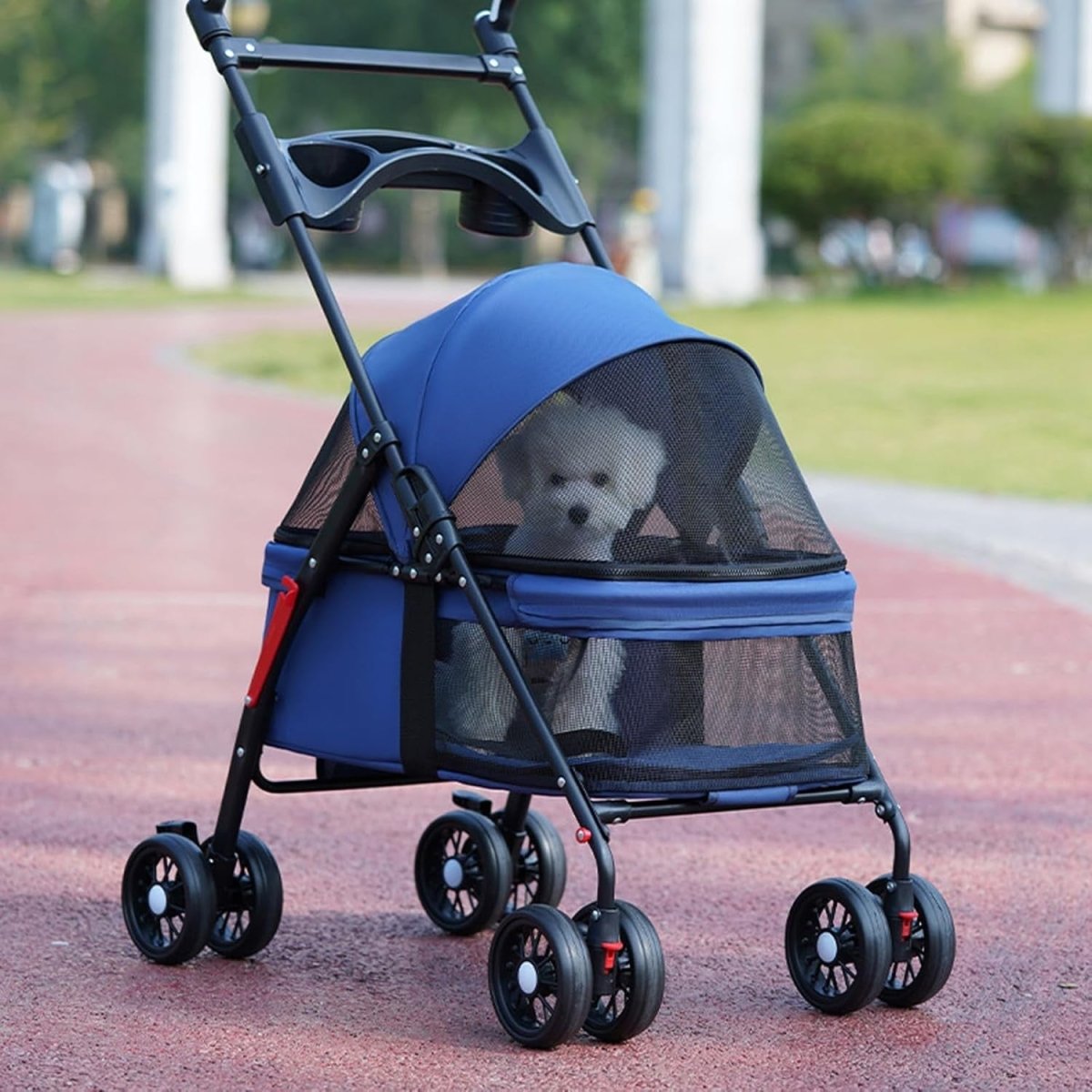 Blue Portable Pet Travel Stroller Foldable Pushchair for Small Dogs Cats - Kwikley