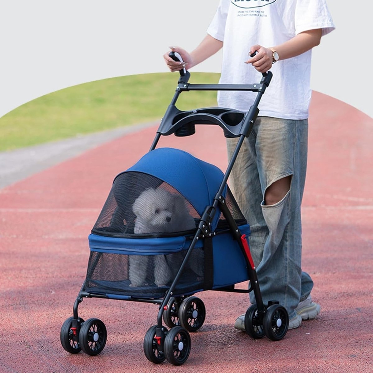 Blue Portable Pet Travel Stroller Foldable Pushchair for Small Dogs Cats - Kwikley