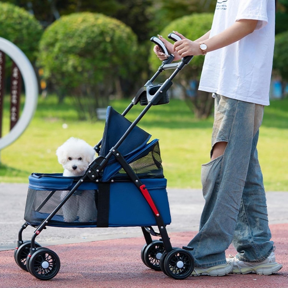 Blue Portable Pet Travel Stroller Foldable Pushchair for Small Dogs Cats - Kwikley