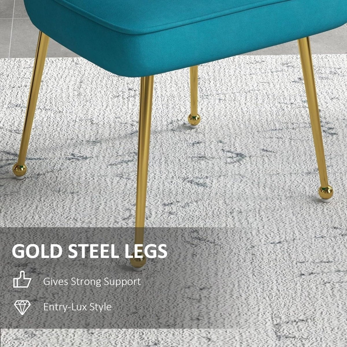 Blue Shell Velvet Accent Chair Gold Metal Legs Modern Vanity Lounge Seat - Kwikley