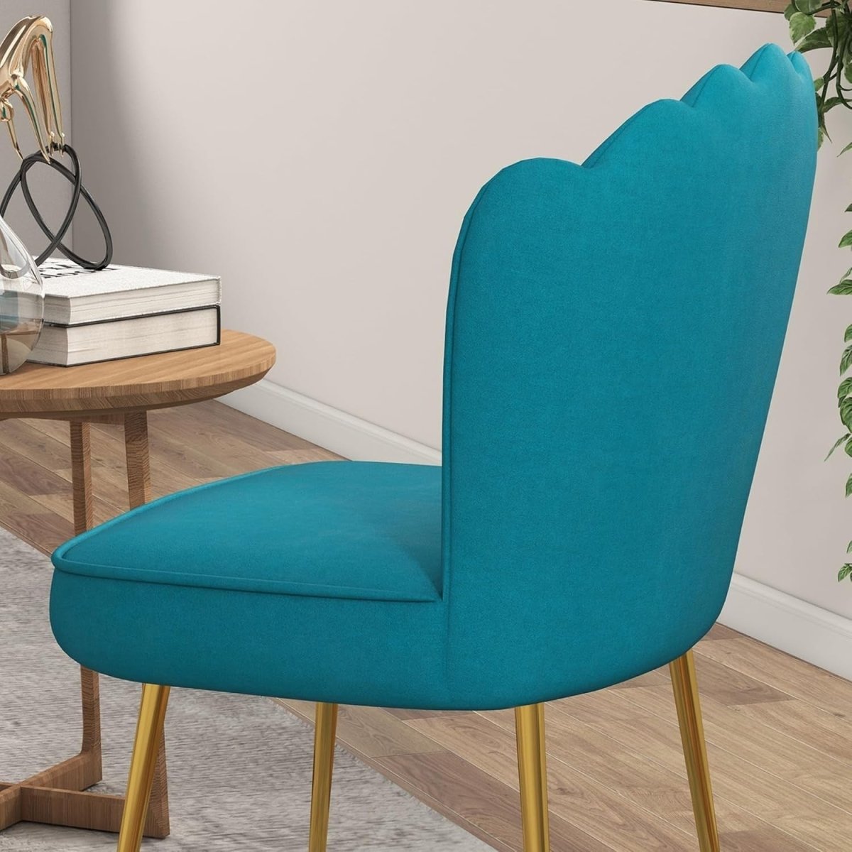 Blue Shell Velvet Accent Chair Gold Metal Legs Modern Vanity Lounge Seat - Kwikley