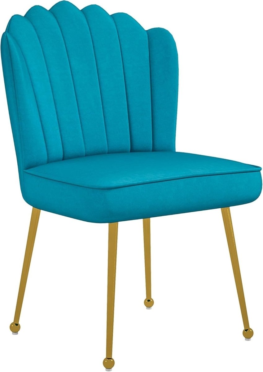 Blue Shell Velvet Accent Chair Gold Metal Legs Modern Vanity Lounge Seat - Kwikley
