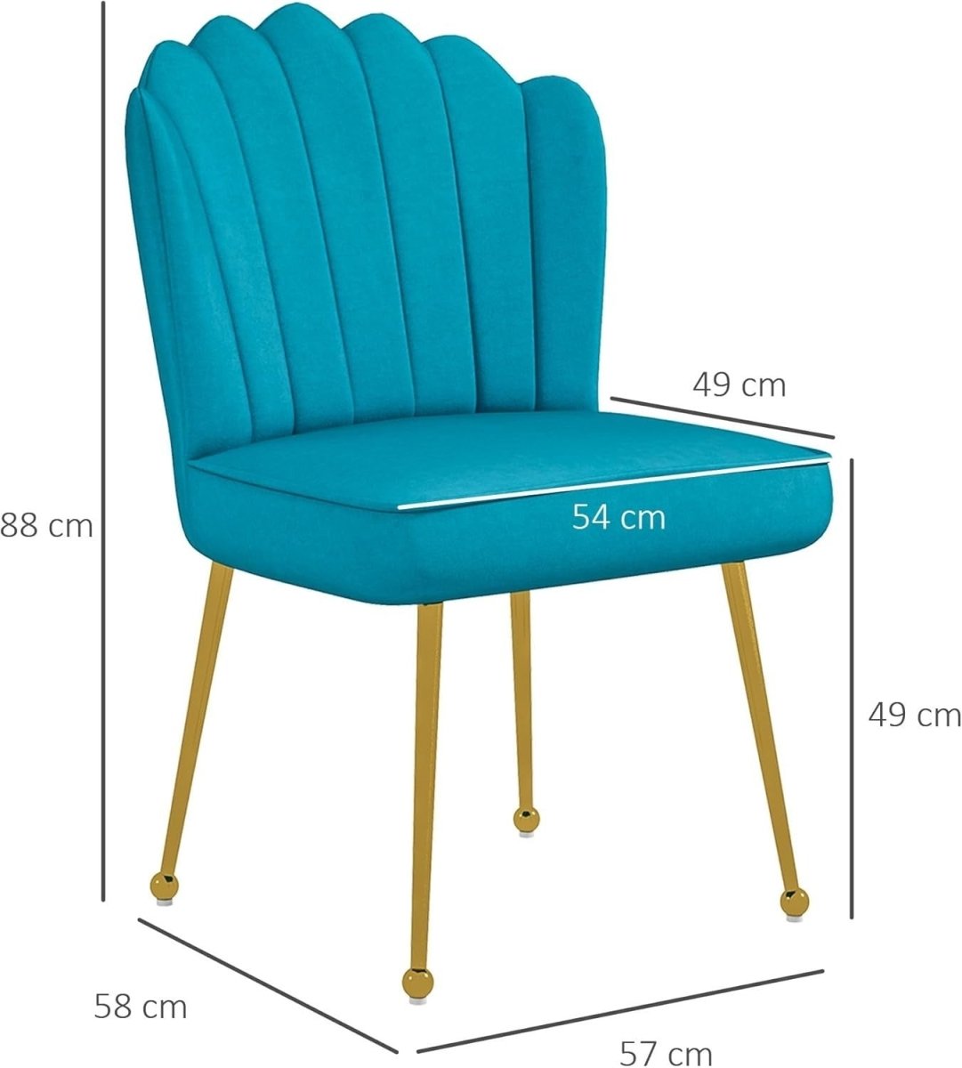 Blue Shell Velvet Accent Chair Gold Metal Legs Modern Vanity Lounge Seat - Kwikley