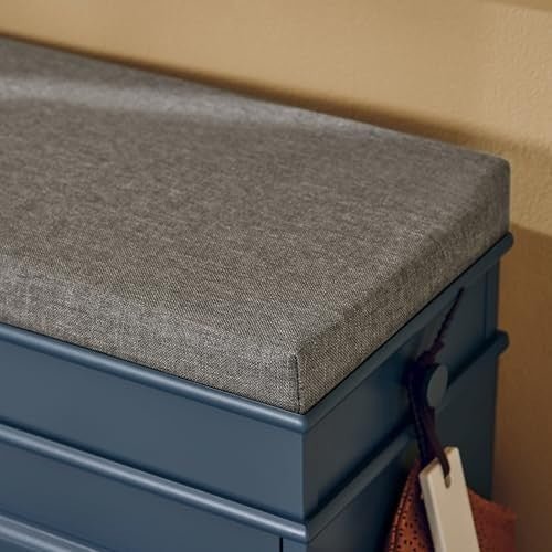 Blue Shoe Storage Bench with Cushion & Flip Drawer – Slim Hallway Cabinet - Kwikley