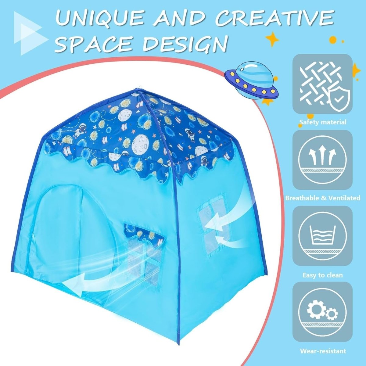 Blue Space Kids Pop Up Play Tent Dome Castle Indoor Outdoor - Kwikley