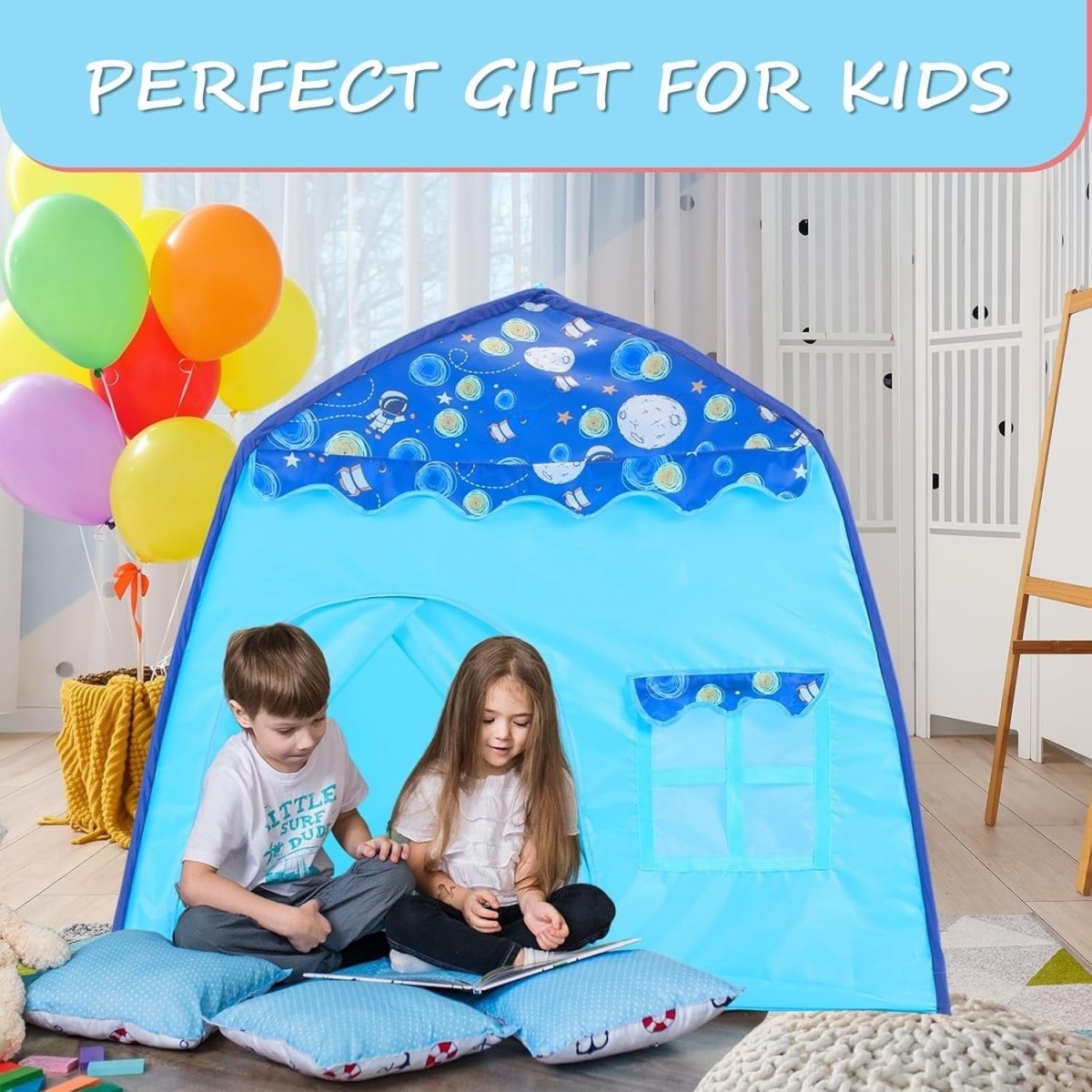 Blue Space Kids Pop Up Play Tent Dome Castle Indoor Outdoor - Kwikley