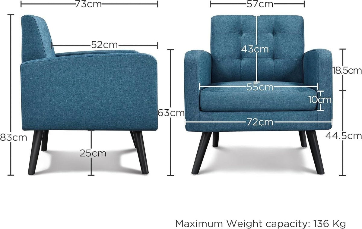 Blue Tufted Accent Chair Mid Century Armchair for Lounge or Bedroom - Kwikley