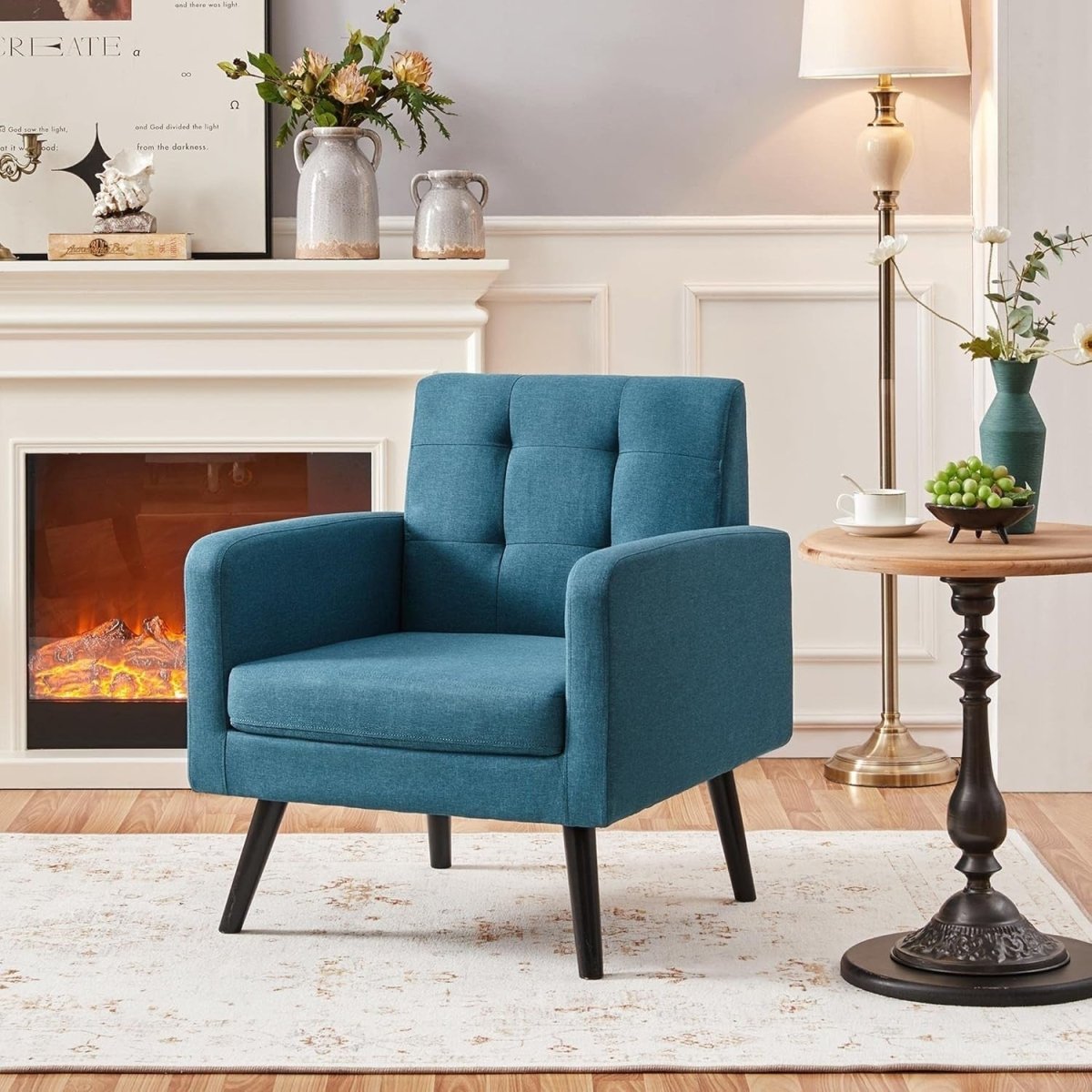 Blue Tufted Accent Chair Mid Century Armchair for Lounge or Bedroom - Kwikley