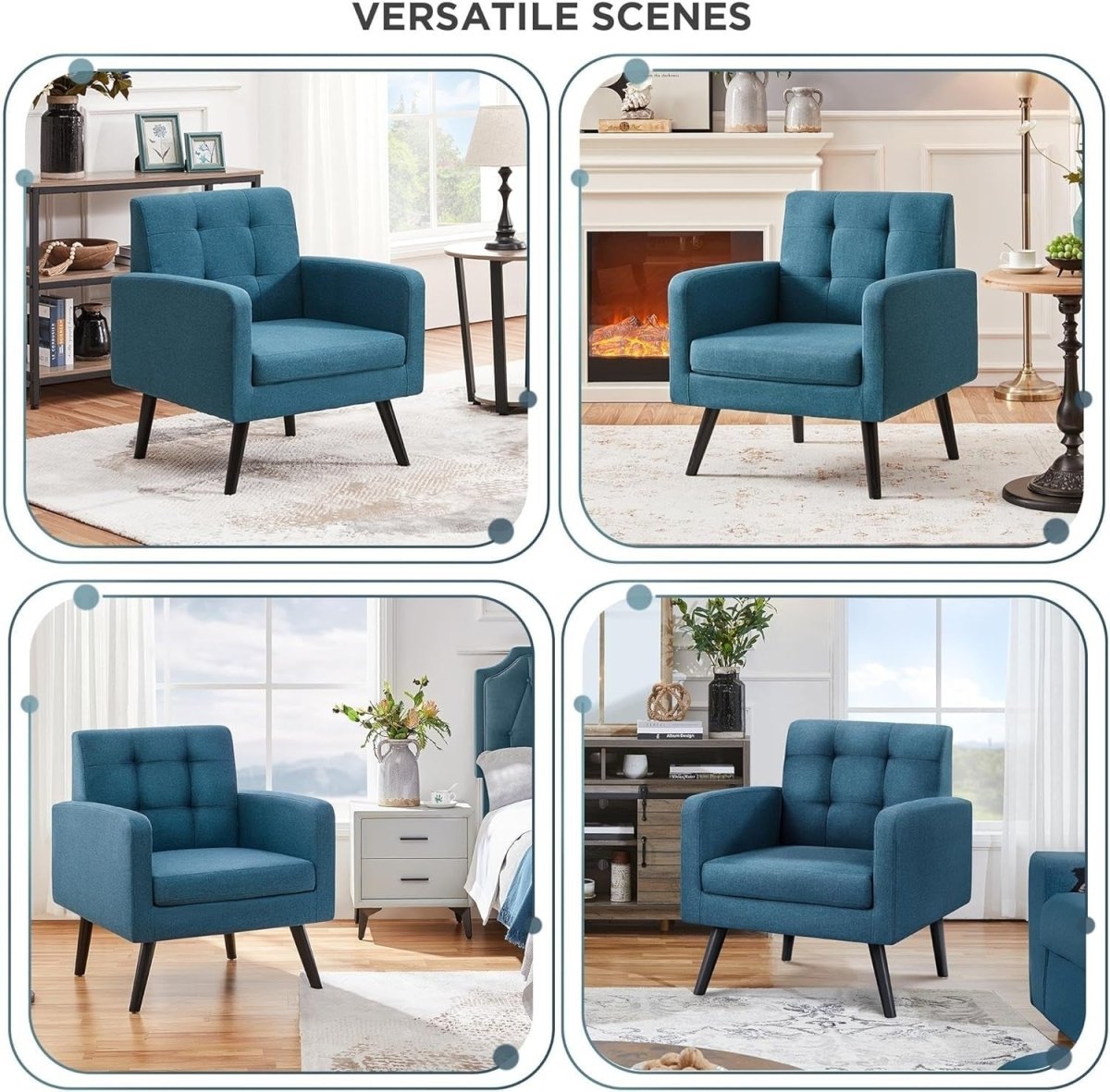 Blue Tufted Accent Chair Mid Century Armchair for Lounge or Bedroom - Kwikley