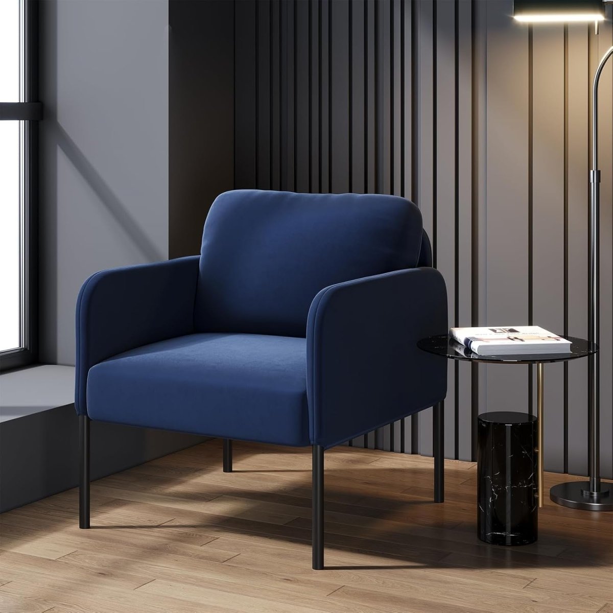 Blue Velvet Accent Armchair Modern Lounge Reading Chair - Kwikley