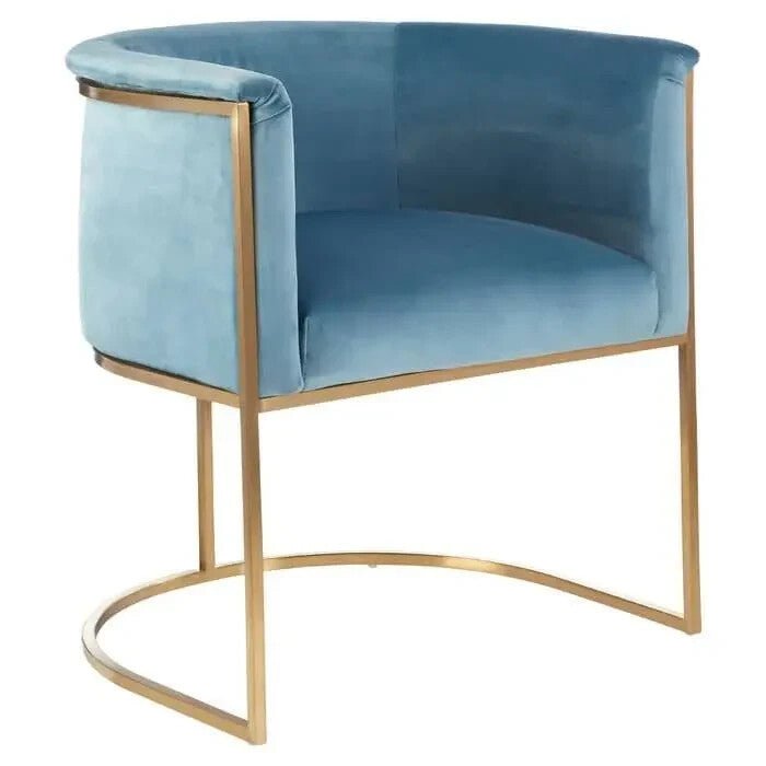 Blue Velvet Accent Chair Gold Steel Frame Art Deco Tub Armchair Lounge Seat - Kwikley