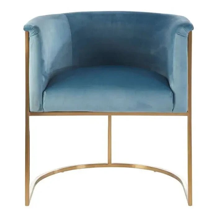 Blue Velvet Accent Chair Gold Steel Frame Art Deco Tub Armchair Lounge Seat - Kwikley