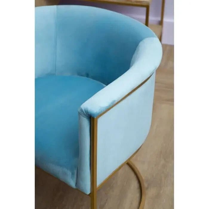 Blue Velvet Accent Chair Gold Steel Frame Art Deco Tub Armchair Lounge Seat - Kwikley