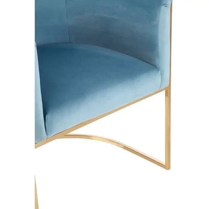 Blue Velvet Accent Chair Gold Steel Frame Art Deco Tub Armchair Lounge Seat - Kwikley