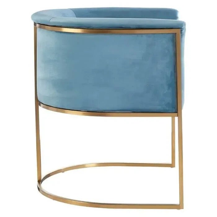 Blue Velvet Accent Chair Gold Steel Frame Art Deco Tub Armchair Lounge Seat - Kwikley