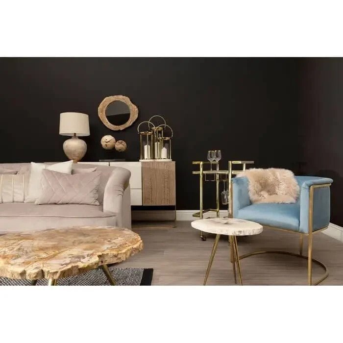 Blue Velvet Accent Chair Gold Steel Frame Art Deco Tub Armchair Lounge Seat - Kwikley