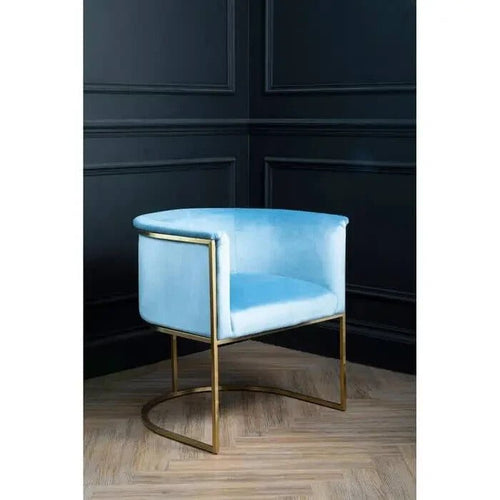 Blue Velvet Accent Chair Gold Steel Frame Art Deco Tub Armchair Lounge Seat - Kwikley