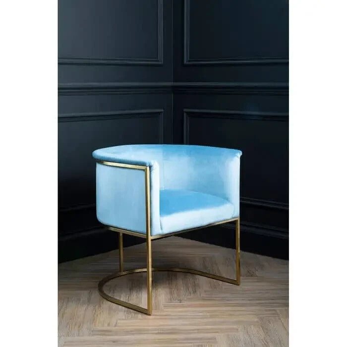 Blue Velvet Accent Chair Gold Steel Frame Art Deco Tub Armchair Lounge Seat - Kwikley
