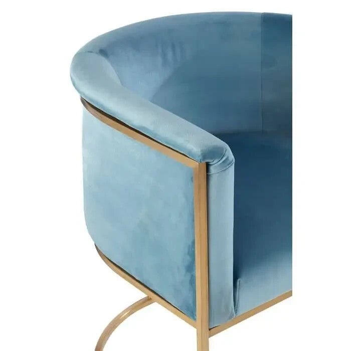 Blue Velvet Accent Chair Gold Steel Frame Art Deco Tub Armchair Lounge Seat - Kwikley