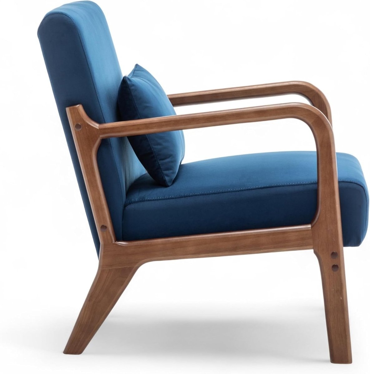 Blue Velvet Accent Chair w/ Lumbar Cushion – Small Wooden Armchair - Kwikley