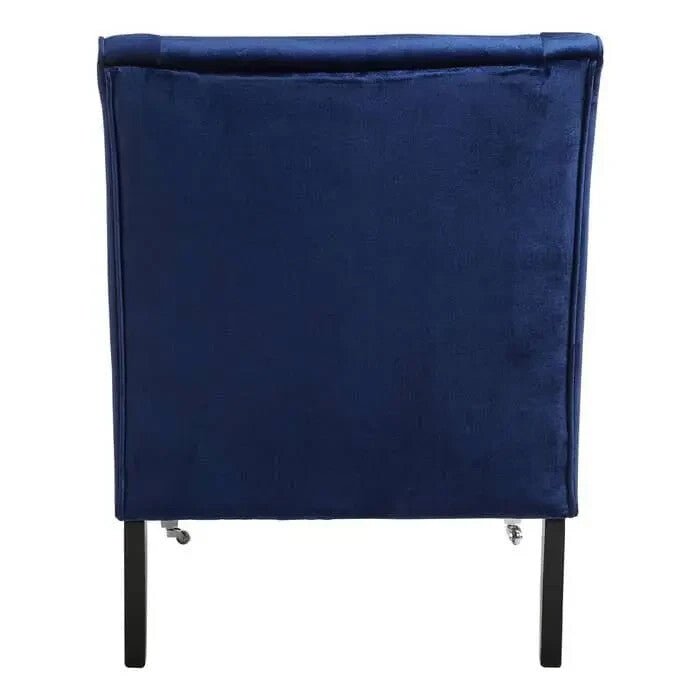 Blue Velvet Accent Chair with Tufted Back & Rubberwood Legs Armchair - Kwikley