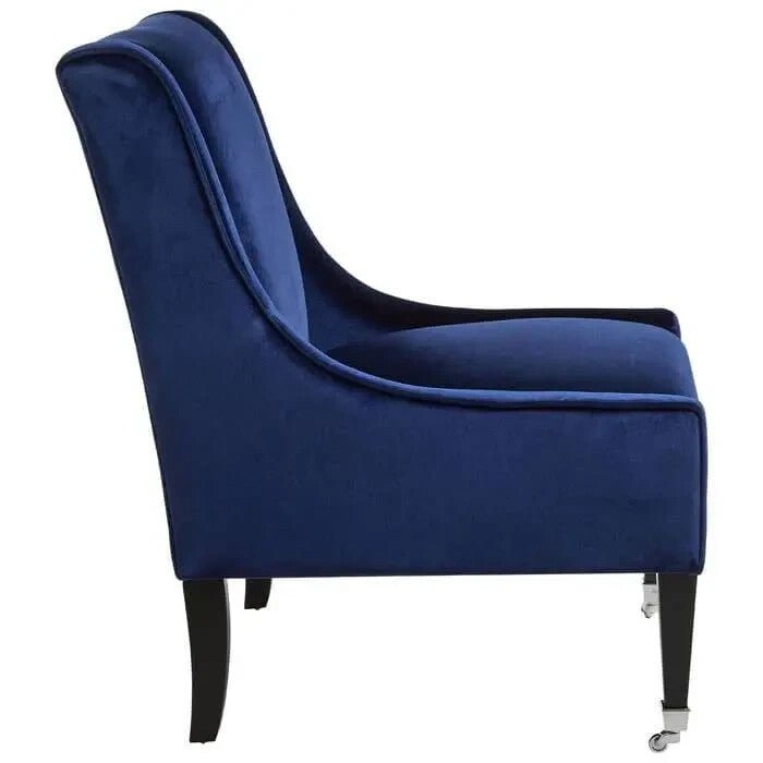 Blue Velvet Accent Chair with Tufted Back & Rubberwood Legs Armchair - Kwikley
