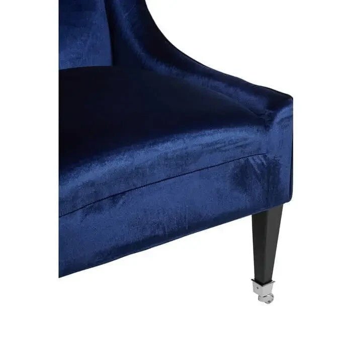 Blue Velvet Accent Chair with Tufted Back & Rubberwood Legs Armchair - Kwikley
