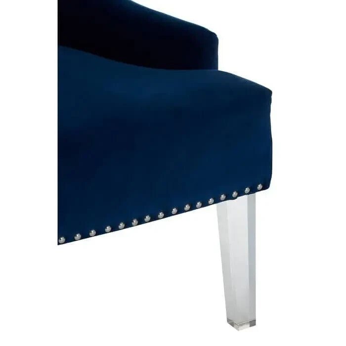 Blue Velvet Button Accent Chair – Tufted Back Acrylic Legs Modern Seat - Kwikley