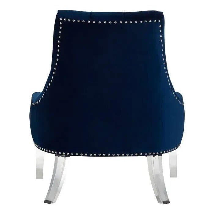 Blue Velvet Button Accent Chair – Tufted Back Acrylic Legs Modern Seat - Kwikley