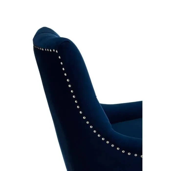Blue Velvet Button Accent Chair – Tufted Back Acrylic Legs Modern Seat - Kwikley