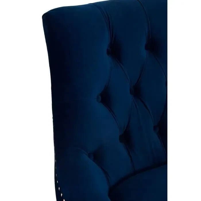 Blue Velvet Button Accent Chair – Tufted Back Acrylic Legs Modern Seat - Kwikley