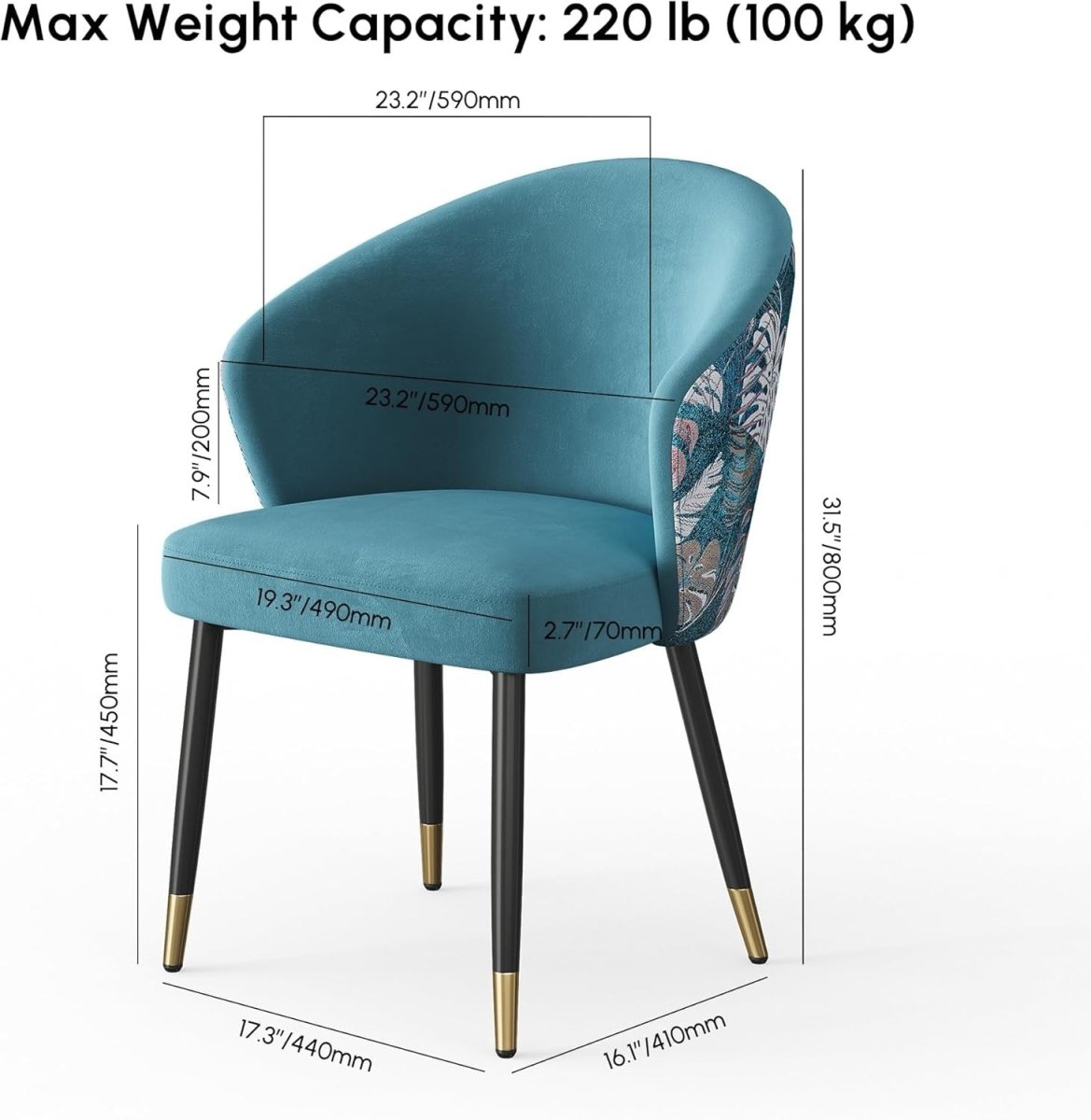 Blue Velvet Dining Chair Upholstered Accent Chair Gold Legs - Kwikley