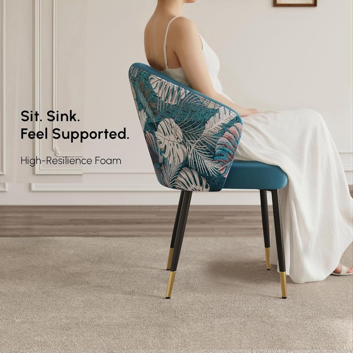 Blue Velvet Dining Chair Upholstered Accent Chair Gold Legs - Kwikley