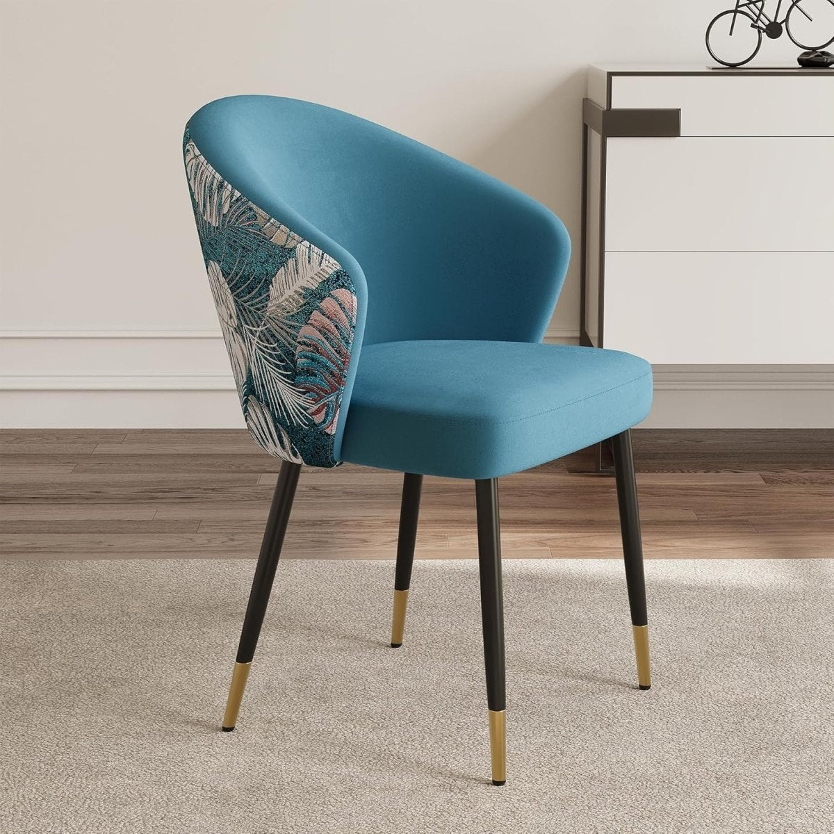 Blue Velvet Dining Chair Upholstered Accent Chair Gold Legs - Kwikley