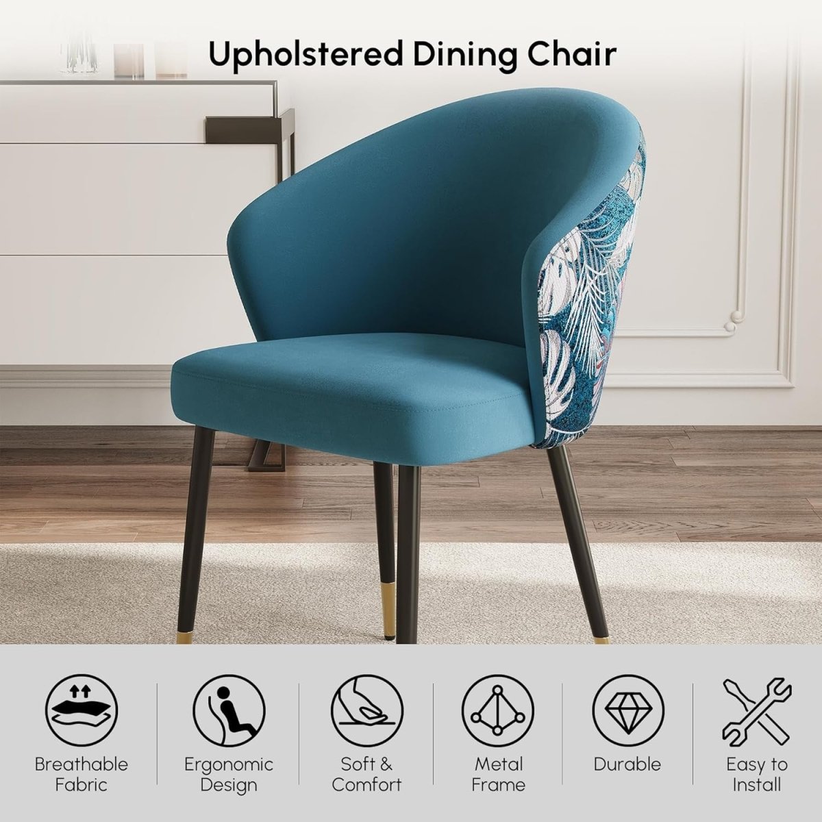 Blue Velvet Dining Chair Upholstered Accent Chair Gold Legs - Kwikley