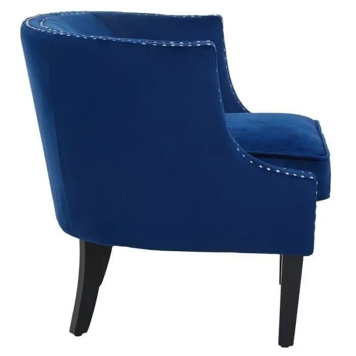 Blue Velvet Studded Accent Chair Armchair with Foam Seat for Living Room - Kwikley