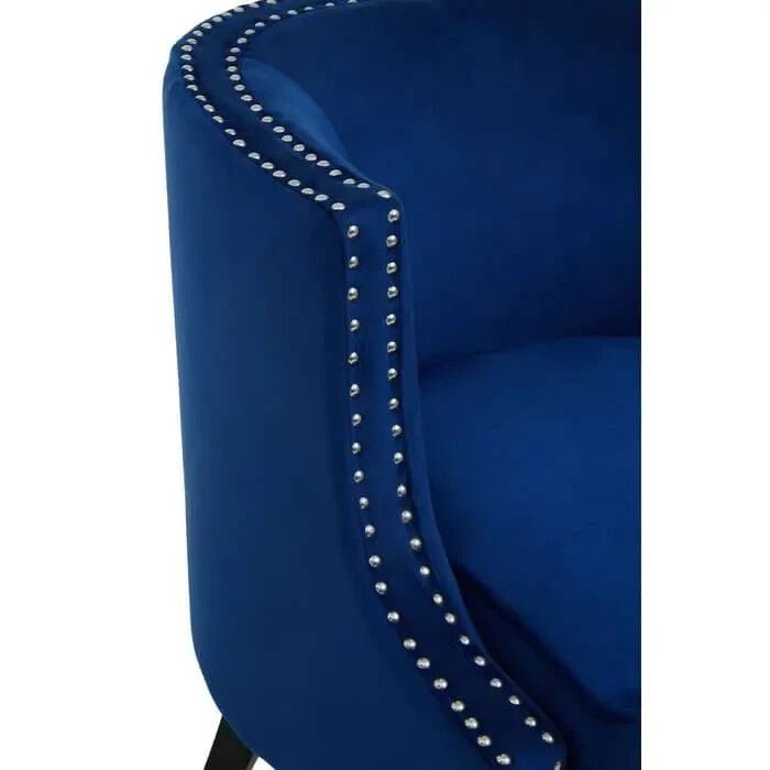 Blue Velvet Studded Accent Chair Armchair with Foam Seat for Living Room - Kwikley