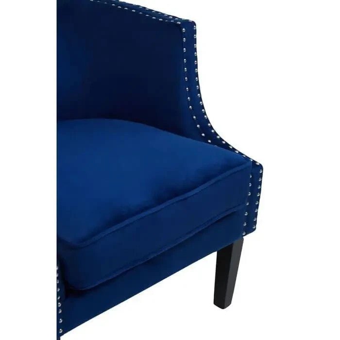 Blue Velvet Studded Accent Chair Armchair with Foam Seat for Living Room - Kwikley