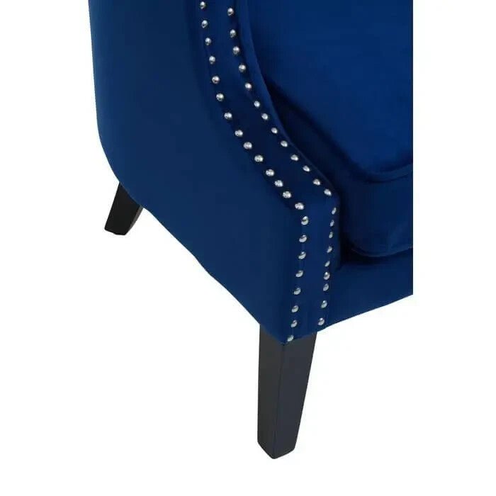 Blue Velvet Studded Accent Chair Armchair with Foam Seat for Living Room - Kwikley