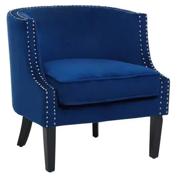 Blue Velvet Studded Accent Chair Armchair with Foam Seat for Living Room - Kwikley
