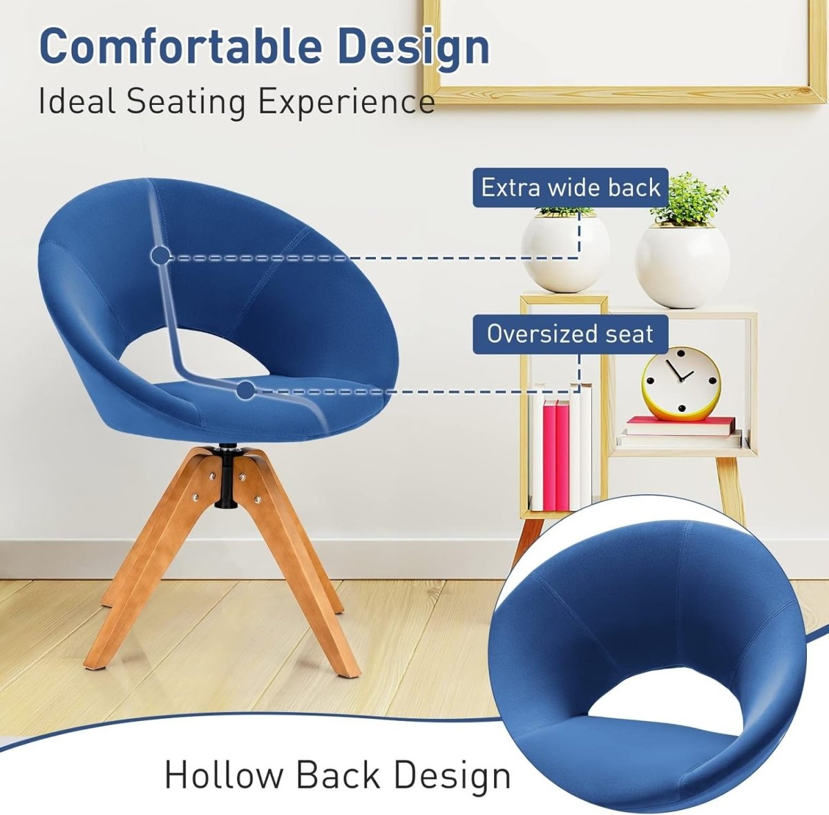 Blue Velvet Swivel Accent Chair 360° Tub Armchair Beech Legs - Kwikley