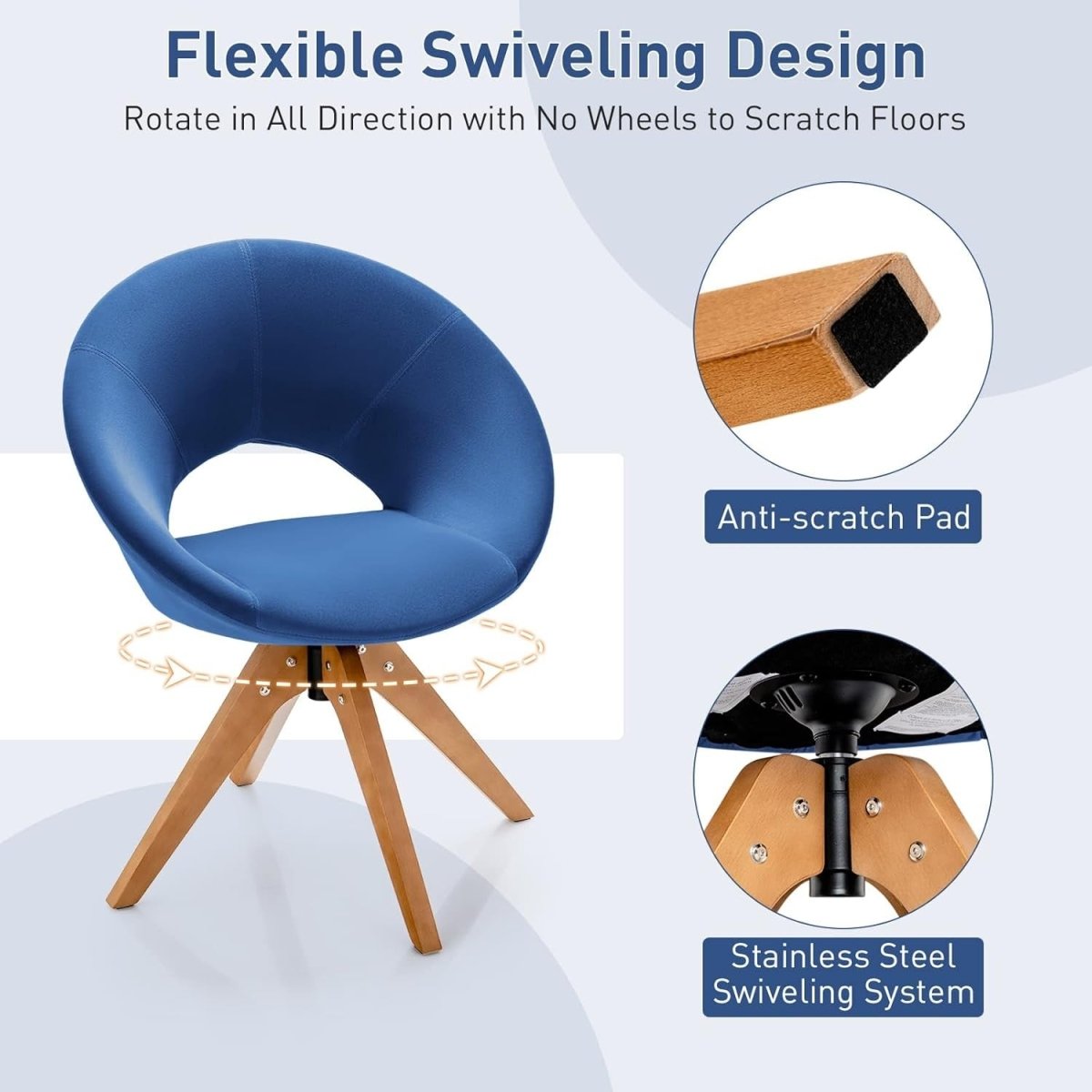 Blue Velvet Swivel Accent Chair 360° Tub Armchair Beech Legs - Kwikley