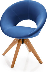 Blue Velvet Swivel Accent Chair 360° Tub Armchair Beech Legs - Kwikley
