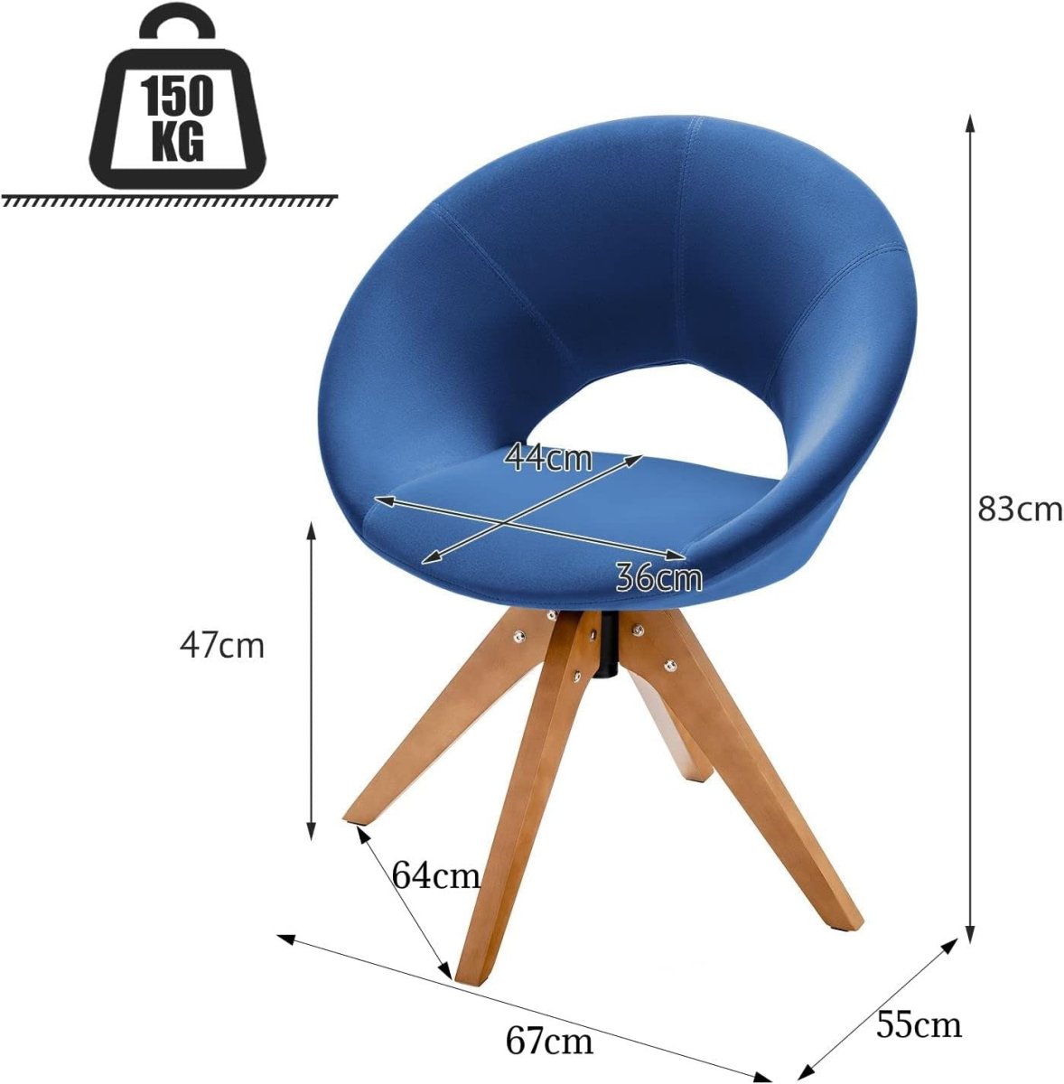 Blue Velvet Swivel Accent Chair 360° Tub Armchair Beech Legs - Kwikley