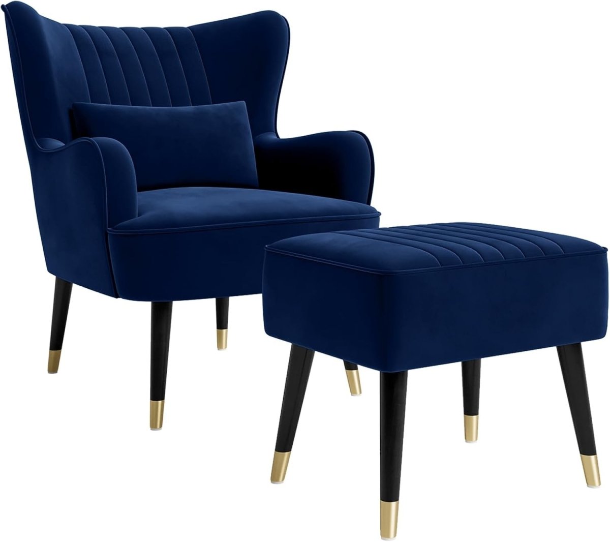 Blue Velvet Wing Back Accent Chair & Footstool Lounge Set - Kwikley
