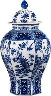Blue White Ceramic Ginger Jar Vase Chinese Porcelain Lid Home Decor - Kwikley