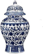 Blue White Ceramic Ginger Jar Vase with Lid Chinese Porcelain Home Decor - Kwikley